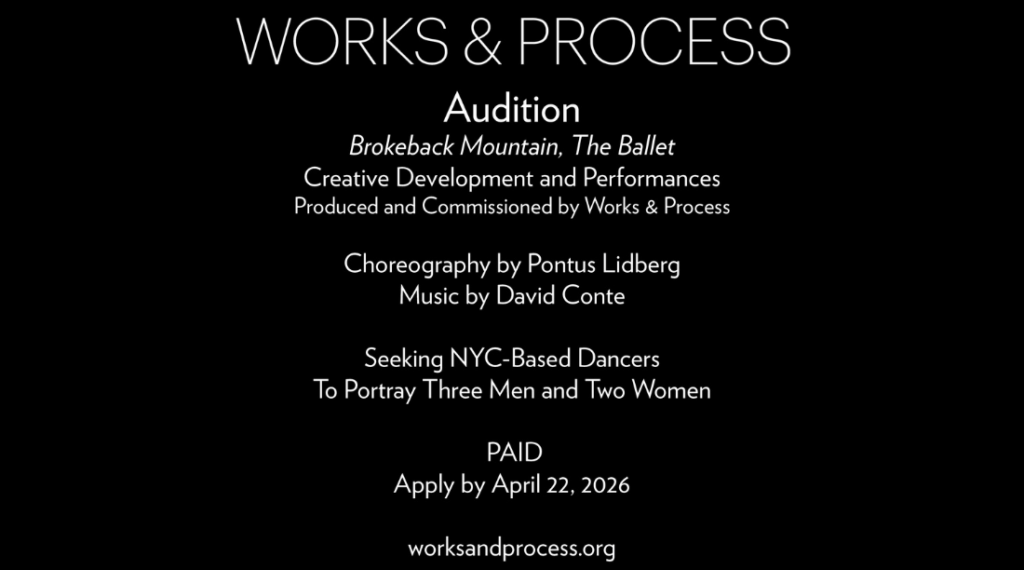Works & Process is Looking for 5 Dancers for Brokeback Mountain, The Ballet by Pontus Lidberg